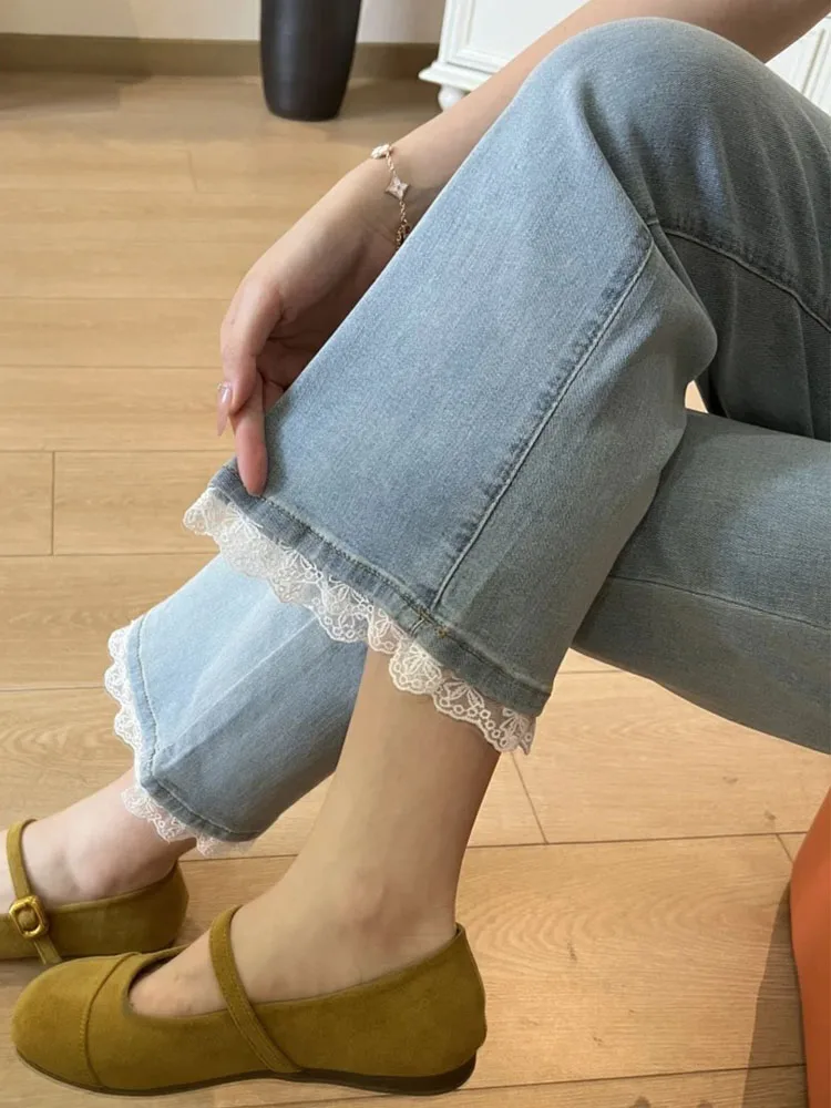 Slimming High Waist Bell Bot Jeans Women Summer Thin Small plus Size Big Lace Trim Nine Points Denim Pants Casual Sle
Slimming High Waist Bell Bot Jeans Women Summer Thin Small plus Size Big Lace Trim Nine Points Denim Pants Casual Sle
