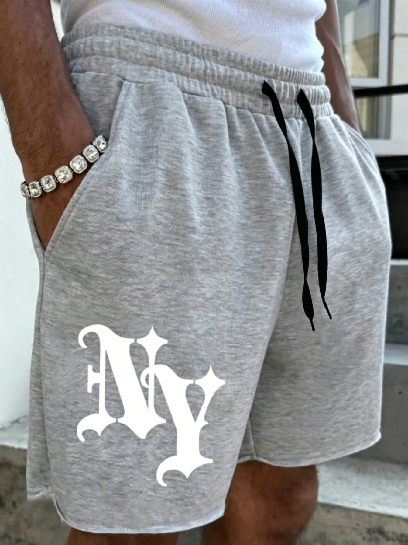 Men’s Regular Fit Grey NY Gothic Print Shorts - Raw Hem Drawstring Casual Wear
Men’s Regular Fit Grey NY Gothic Print Shorts - Raw Hem Drawstring Casual Wear