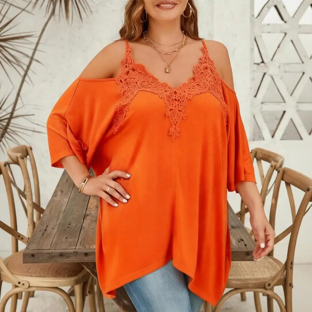 Women Blouse V-Neck 3/4 Sleeves Off Shoulder Straps Pullover Tops Asymmetric Lace Splicing Fashion V-neck Off Shoulder T-shirt
Women Blouse V-Neck 3/4 Sleeves Off Shoulder Straps Pullover Tops Asymmetric Lace Splicing Fashion V-neck Off Shoulder T-shirt