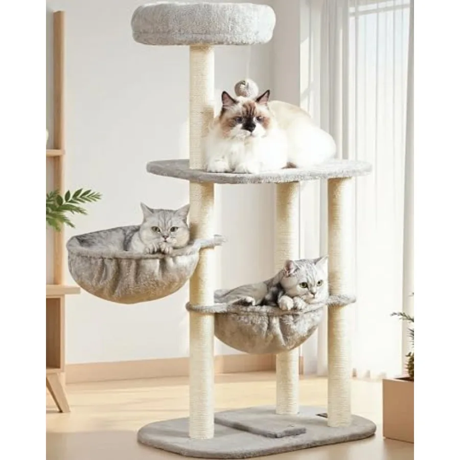 Indoor corner cat tree tower for small to medium cats: sisal scratching posts beige fabric multi-level climbing gym with hammoc
Indoor corner cat tree tower for small to medium cats: sisal scratching posts beige fabric multi-level climbing gym with hammoc