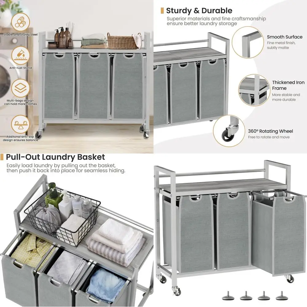 3-Bag Laundry Sorter Hamper on Wheels with Removable Compartments for Home Use
3-Bag Laundry Sorter Hamper on Wheels with Removable Compartments for Home Use