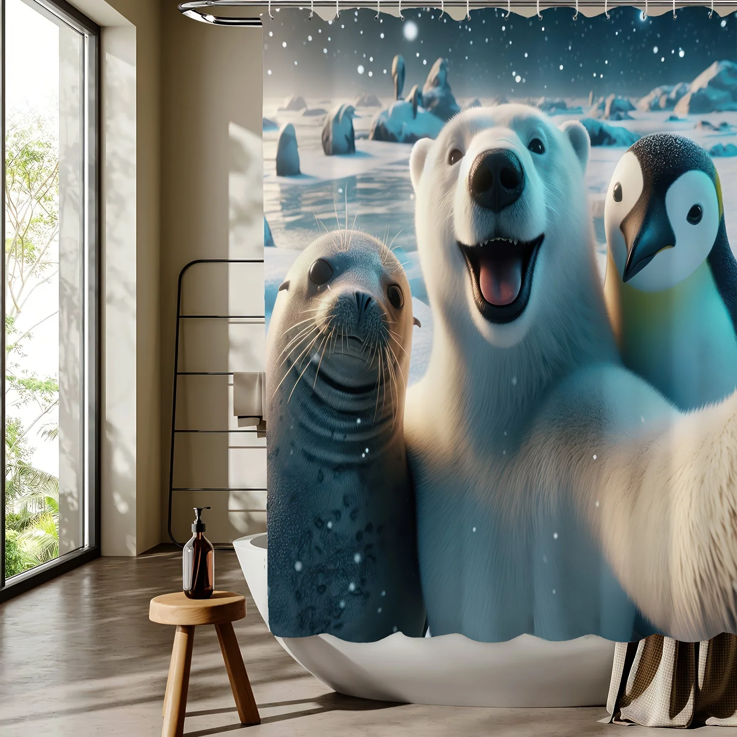 Занавеска для душа с цифровым принтом и рисунком медведя и пингвина Glacier Seal — можно стирать в машине, всесезонная ванная комната/домашний декор
Занавеска для душа с цифровым принтом и рисунком медведя и пингвина Glacier Seal — можно стирать в машине, всесезонная ванная комната/домашний декор