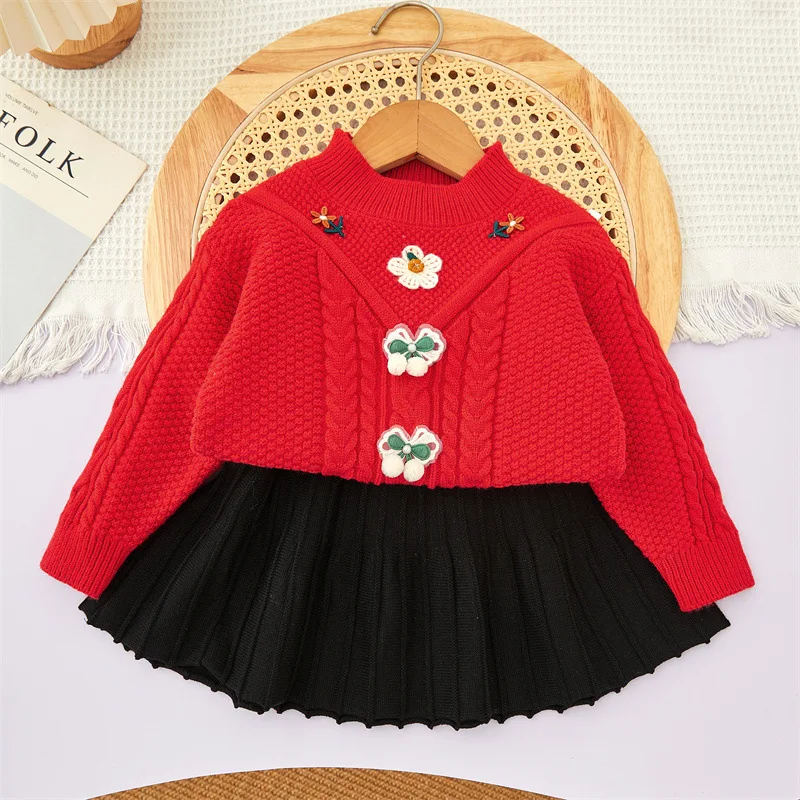 Children's Outfit Skirt New Autumn Winter Fashionable Cherry Knit Pullover Top and Skirt Two-Piece Set for Girls
Children's Outfit Skirt New Autumn Winter Fashionable Cherry Knit Pullover Top and Skirt Two-Piece Set for Girls