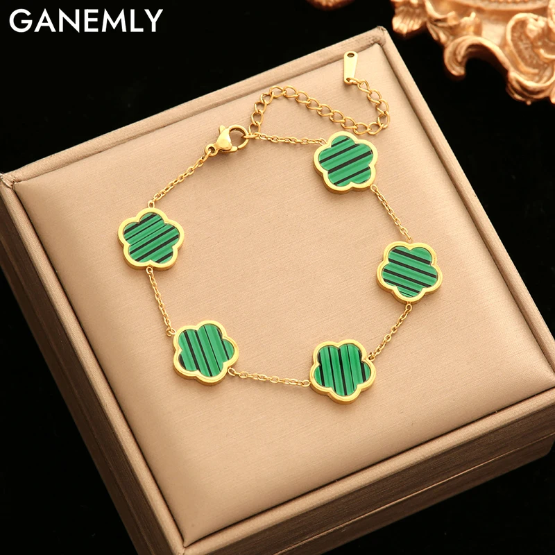 GANEMLY 316L Stainless Steel Green Five Leaf Flower Charm Bracelet For Women Fashion Waterproof Clover Wrist Chain Jewelry Gift
GANEMLY 316L Stainless Steel Green Five Leaf Flower Charm Bracelet For Women Fashion Waterproof Clover Wrist Chain Jewelry Gift