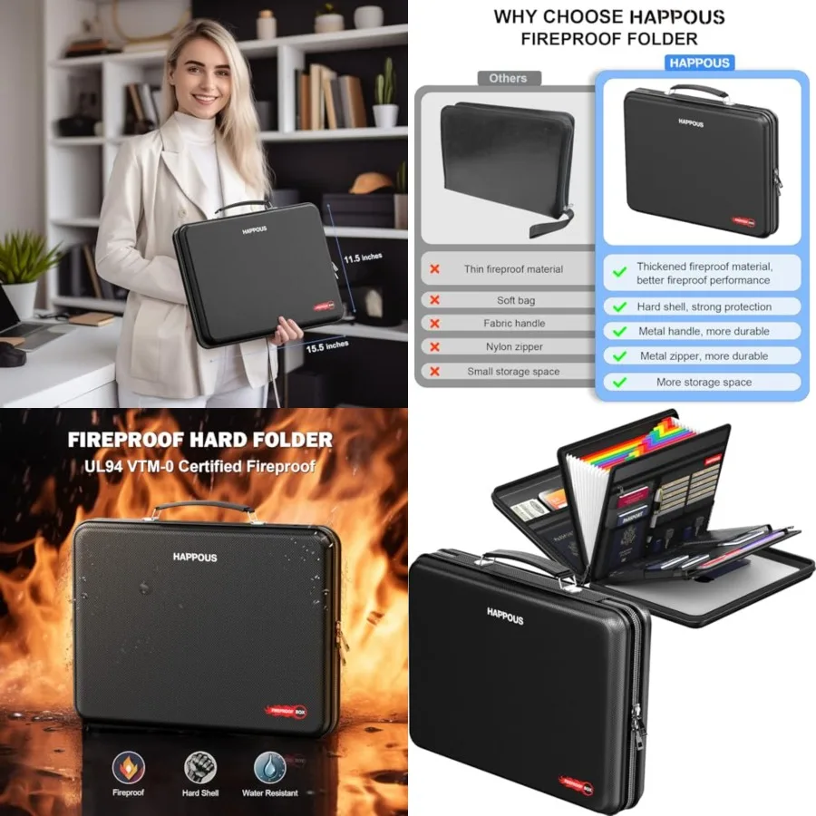 Fireproof Document Organizer, Expanding File Organizer with 13 Pockets, Portable Fireproof Document Box Hard-Shell Document Org
Fireproof Document Organizer, Expanding File Organizer with 13 Pockets, Portable Fireproof Document Box Hard-Shell Document Org
