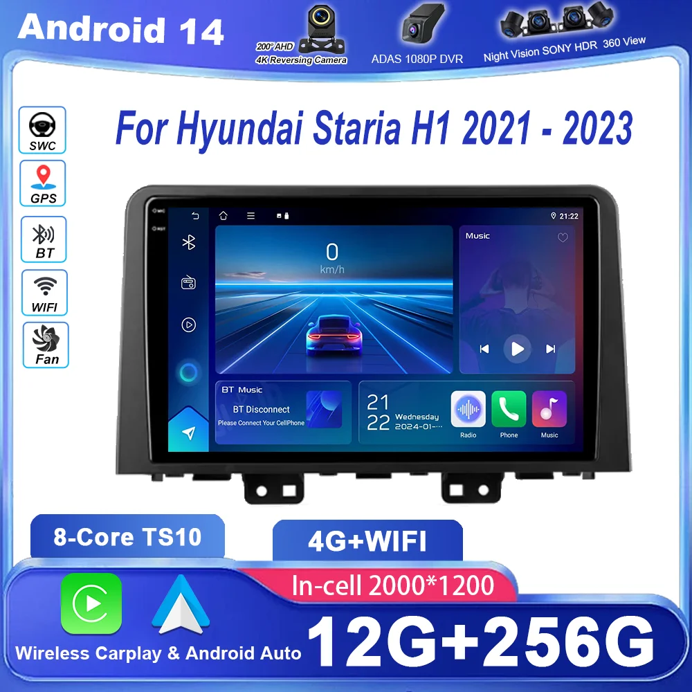 Car DVD Android 14 Radio Stereo For Hyundai Staria H1 2021 -2023 Auto Multimedia Video Player GPS Navigation QLED Screen 2Din 4G
Car DVD Android 14 Radio Stereo For Hyundai Staria H1 2021 -2023 Auto Multimedia Video Player GPS Navigation QLED Screen 2Din 4G