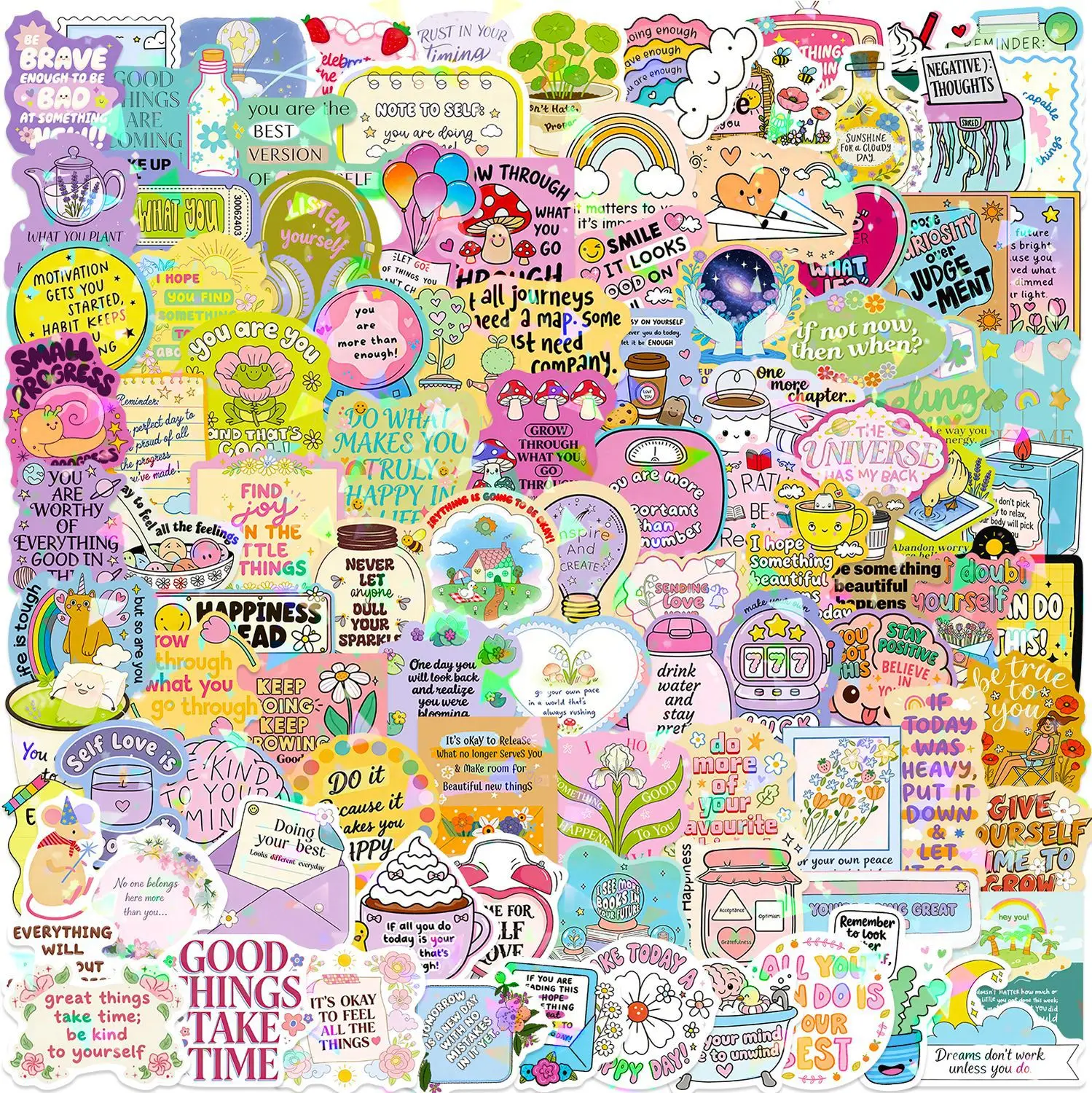 100PCS Motivational English Holographic Film Graffiti DIY Waterproof Stickers Decorated With Colorful Edges, Guitar, Laptop
100PCS Motivational English Holographic Film Graffiti DIY Waterproof Stickers Decorated With Colorful Edges, Guitar, Laptop