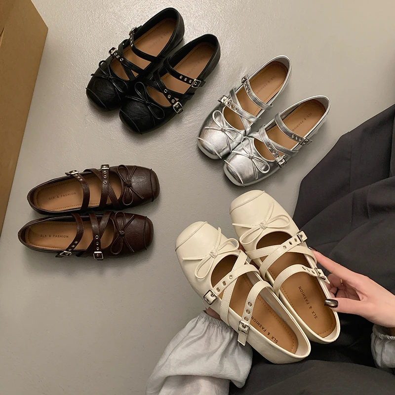 Womens Bowknot Mary Jane Flats Square Toe Double Strap Buckle Ballet Shoes Soft Leather Casual Daily Shoes Black Silver Beige
Womens Bowknot Mary Jane Flats Square Toe Double Strap Buckle Ballet Shoes Soft Leather Casual Daily Shoes Black Silver Beige