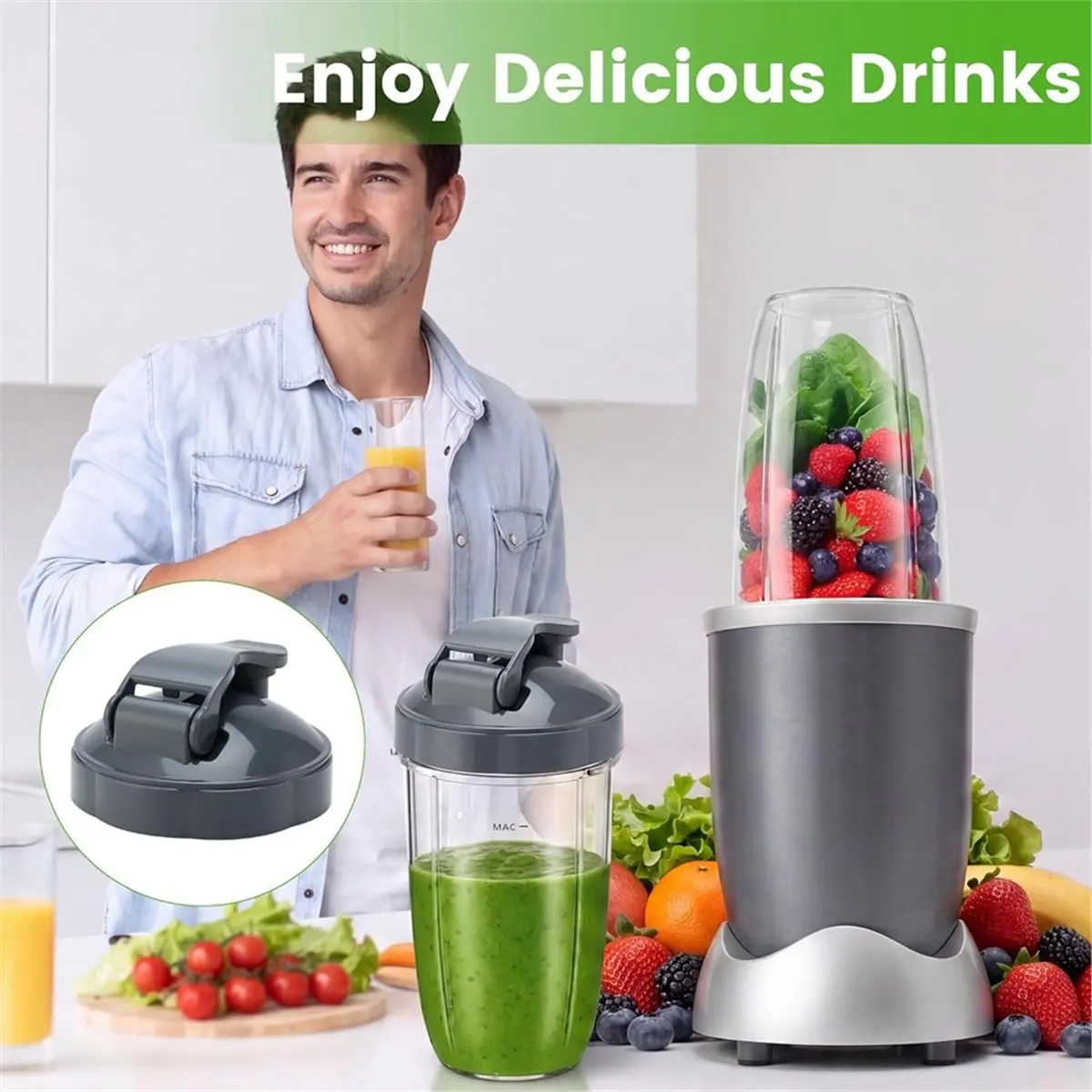 Flip Top to Go Lids Replacement Parts for Blender Cups, for 600W & 900W 18/24/32oz Cups
Flip Top to Go Lids Replacement Parts for Blender Cups, for 600W & 900W 18/24/32oz Cups
