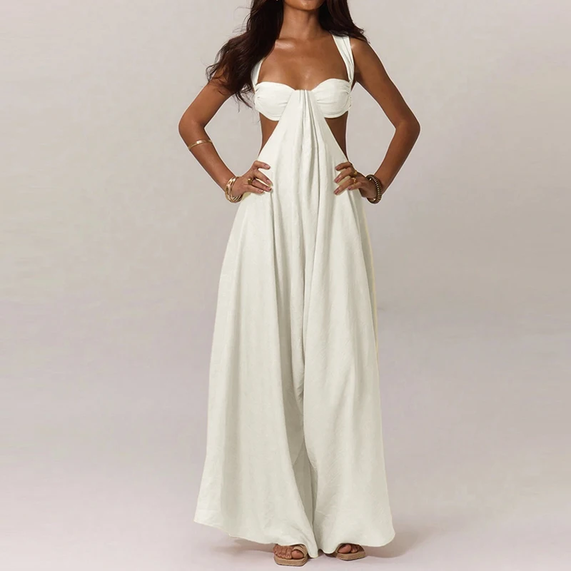 Women Sexy Off Shoulder Hollow Out Long Romper Elegant Backless Solid Loose Party Playsuits Summer Leisure Suspenders Jumpsuits
Women Sexy Off Shoulder Hollow Out Long Romper Elegant Backless Solid Loose Party Playsuits Summer Leisure Suspenders Jumpsuits