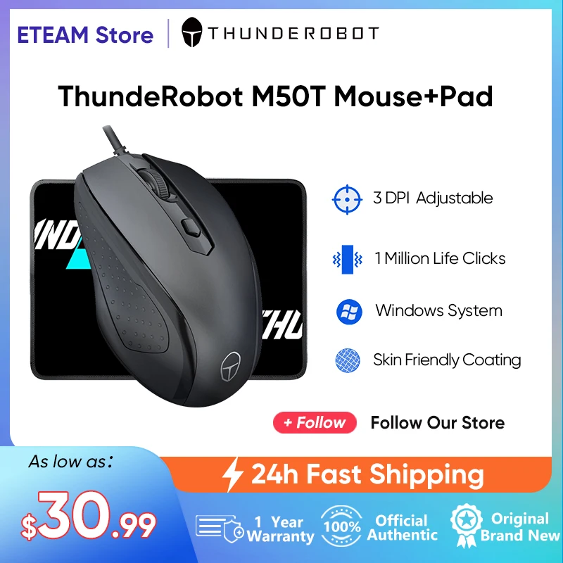 ThundeRobot M50T Mouse with Mousepad Set, USB Wired Gaming Mouse, 3 DPI Adjustable for Gaming Laptop PC Gamer, Office
ThundeRobot M50T Mouse with Mousepad Set, USB Wired Gaming Mouse, 3 DPI Adjustable for Gaming Laptop PC Gamer, Office
