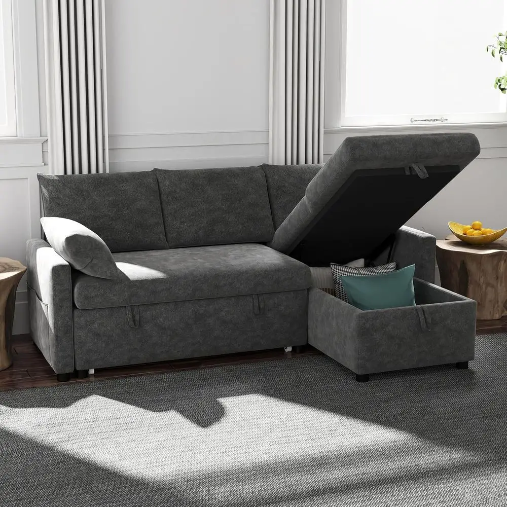 80 L-Shape Chenille Sleeper Sofa with Pull-Out Bed and Storage Chaise in Gray
80 L-Shape Chenille Sleeper Sofa with Pull-Out Bed and Storage Chaise in Gray