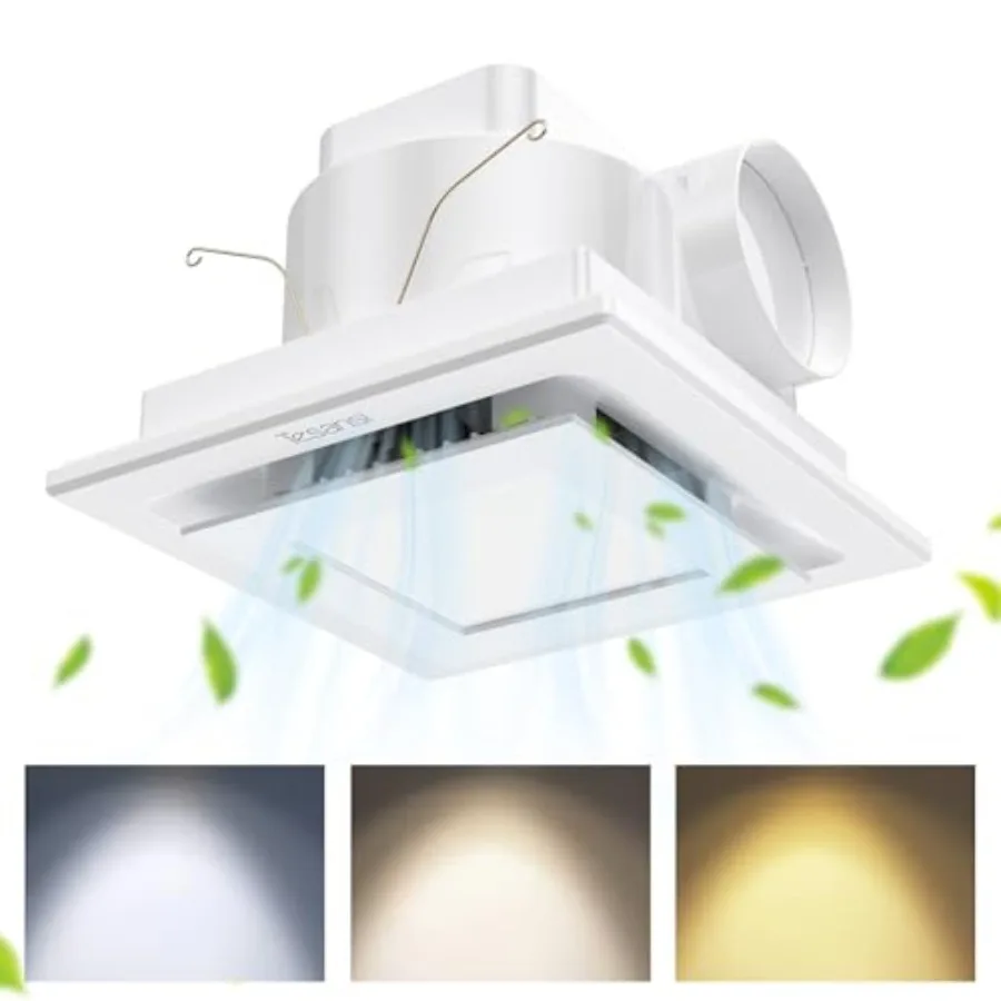 Bathroom Exhaust Fan with 3CCT LED Light, Ultra-Quiet 1.0 Sone and Effective Ventilation at 100 CFM, Easy Retrofit Without Atti
Bathroom Exhaust Fan with 3CCT LED Light, Ultra-Quiet 1.0 Sone and Effective Ventilation at 100 CFM, Easy Retrofit Without Atti