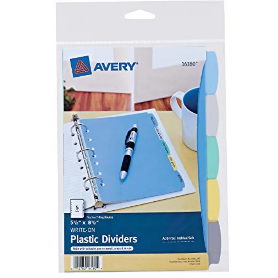 Write and Erase Durable Plastic Mini Dividers for 3 Ring Binders and 7-Ring Binders, 5.5" x 8.5", 5-Tab Set, Multicolor, 1 Set
Write and Erase Durable Plastic Mini Dividers for 3 Ring Binders and 7-Ring Binders, 5.5" x 8.5", 5-Tab Set, Multicolor, 1 Set