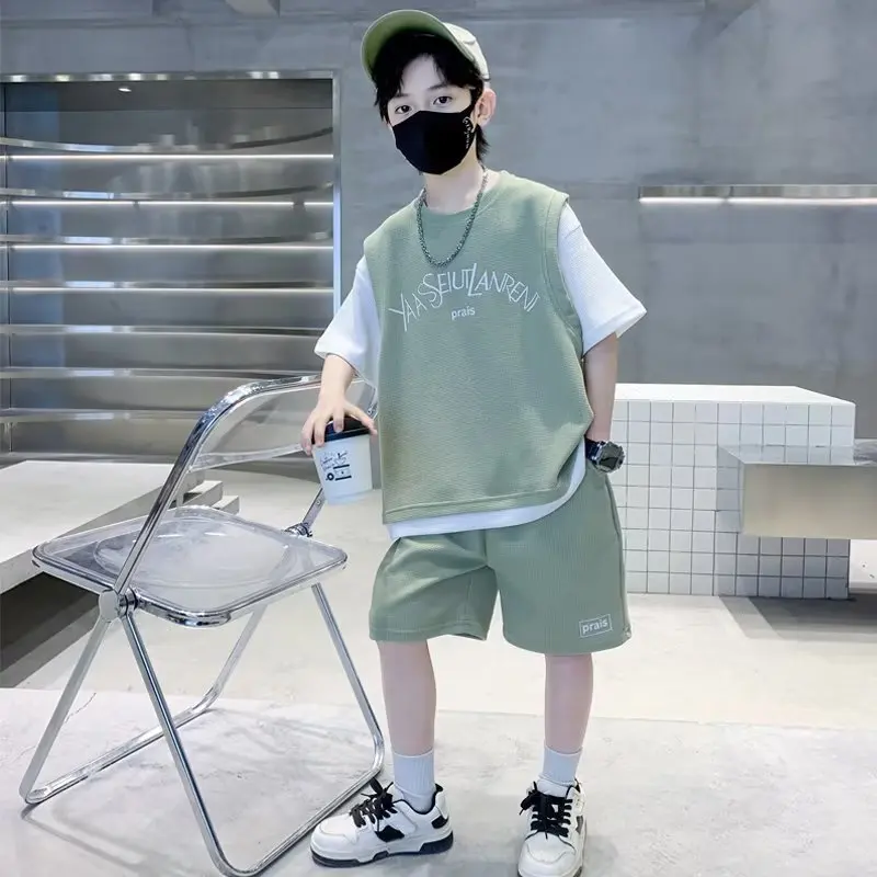 Summer Teenage Boy Clothes Set Letter Patchwork Tshirts and Shorts 2 Pieces Suit Children's Short Sleeve Top Bottom Tracksuit
Summer Teenage Boy Clothes Set Letter Patchwork Tshirts and Shorts 2 Pieces Suit Children's Short Sleeve Top Bottom Tracksuit