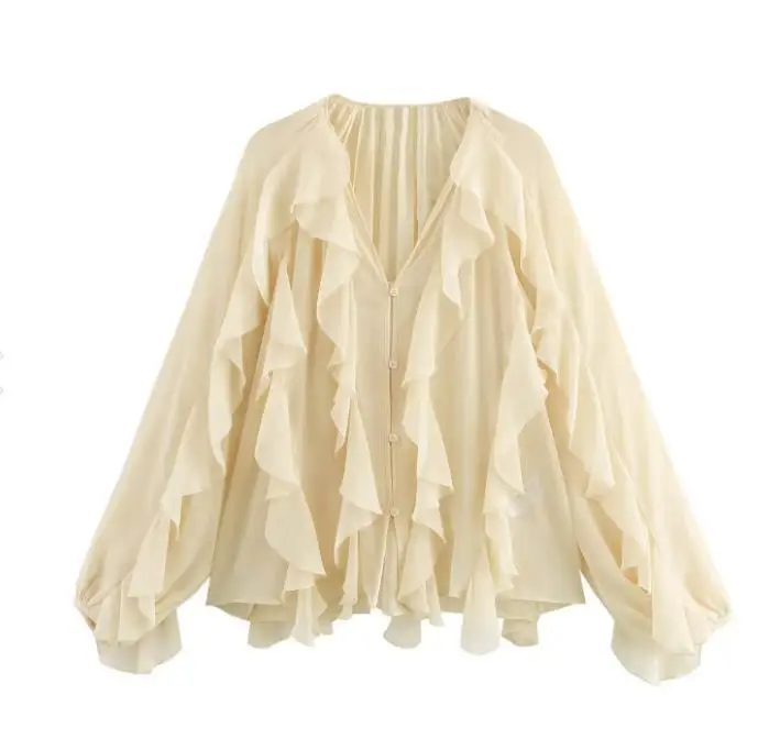 Ruffle Womens Blouses Semi Sheer Casual Blouses Woman Spring Fairy Shirts and Blouses for Lady Long Sleeve Tops Woman 2025
Ruffle Womens Blouses Semi Sheer Casual Blouses Woman Spring Fairy Shirts and Blouses for Lady Long Sleeve Tops Woman 2025