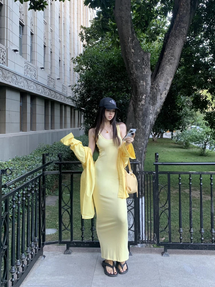 OUTFlT STUDIO Yellow Strapl Dr Women's Slimming Cardigan Two-Piece Set Summer Faionable Commute Long Sve Midi Dr
OUTFlT STUDIO Yellow Strapl Dr Women's Slimming Cardigan Two-Piece Set Summer Faionable Commute Long Sve Midi Dr