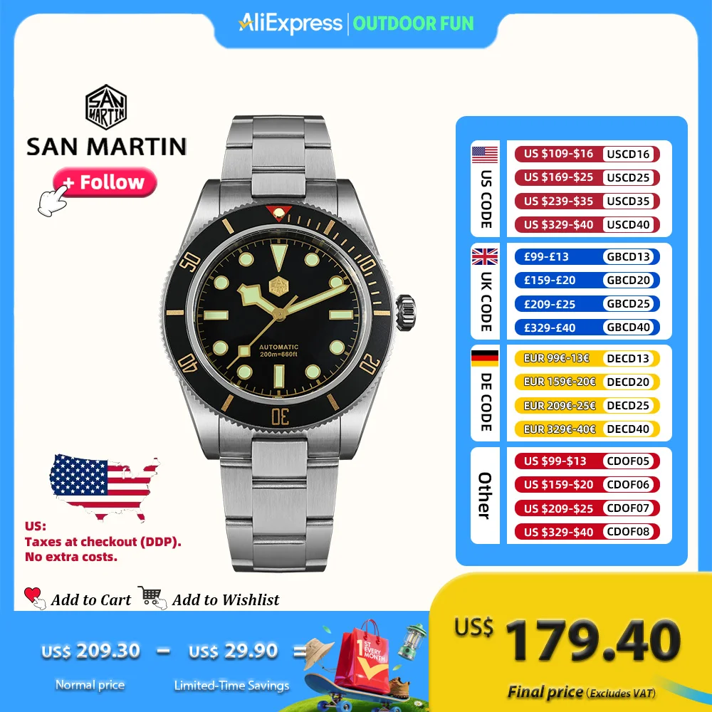 San Martin 40mm Retro Luxury Diver Watch NH35 Automatic Mechanical Watches for Men with Sapphire 200m Waterproof Luminous SN0008
San Martin 40mm Retro Luxury Diver Watch NH35 Automatic Mechanical Watches for Men with Sapphire 200m Waterproof Luminous SN0008