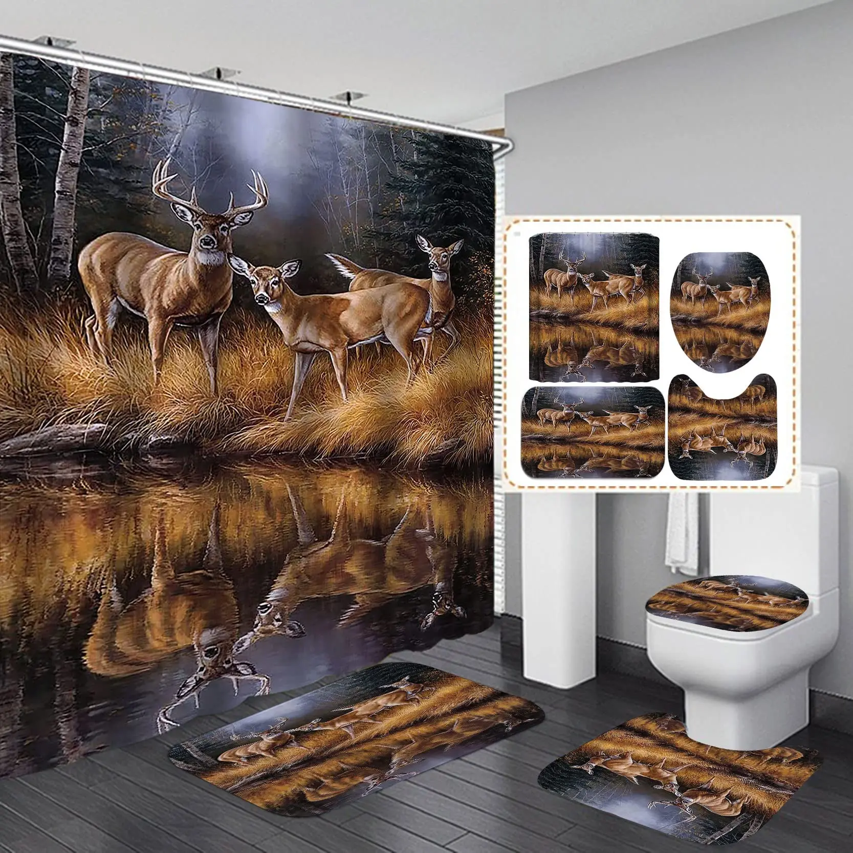 Охотничий камуфляж Лось Лось Медведь Олень Набор занавесок для душа Набор для ванной комнаты Дикие животные Лесные коврики для занавесок для ванной Коврики Woodland Lodge Decor
Охотничий камуфляж Лось Лось Медведь Олень Набор занавесок для душа Набор для ванной комнаты Дикие животные Лесные коврики для занавесок для ванной Коврики Woodland Lodge Decor