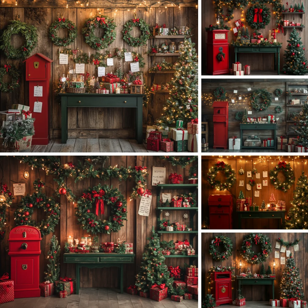 Rustic Wood Wall Christmas Photography Backdrop Green Wreath Red Mailbox Desk Gift Box Xmas Tree Warm Light Decor Photo Studio
Rustic Wood Wall Christmas Photography Backdrop Green Wreath Red Mailbox Desk Gift Box Xmas Tree Warm Light Decor Photo Studio