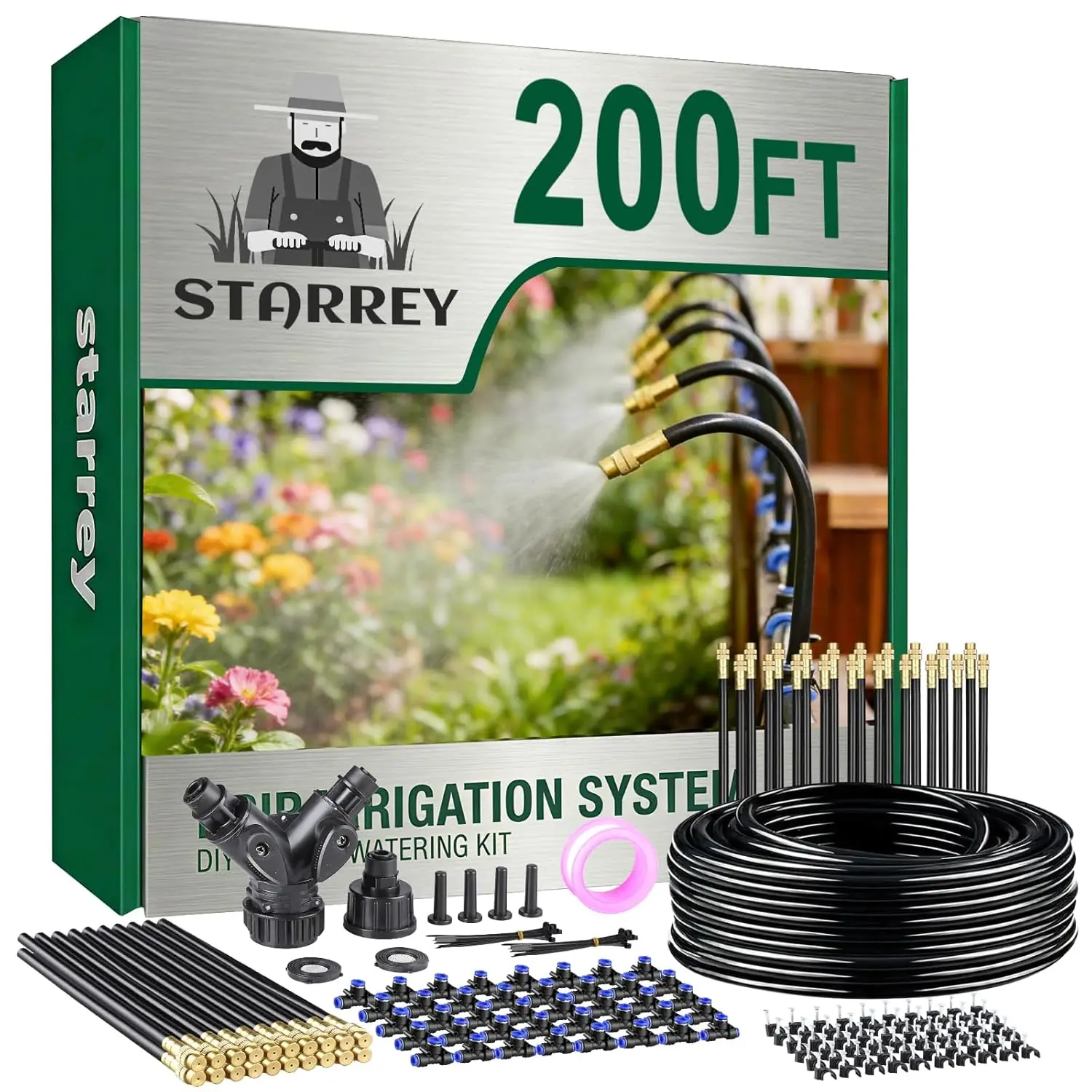 Drip Irrigation System, 200Ft 1/4" Garden Watering Kit with 40 Adjustable Copper Nozzles, DIY for Lawn, Greenhouse, Raised Beds
Drip Irrigation System, 200Ft 1/4" Garden Watering Kit with 40 Adjustable Copper Nozzles, DIY for Lawn, Greenhouse, Raised Beds