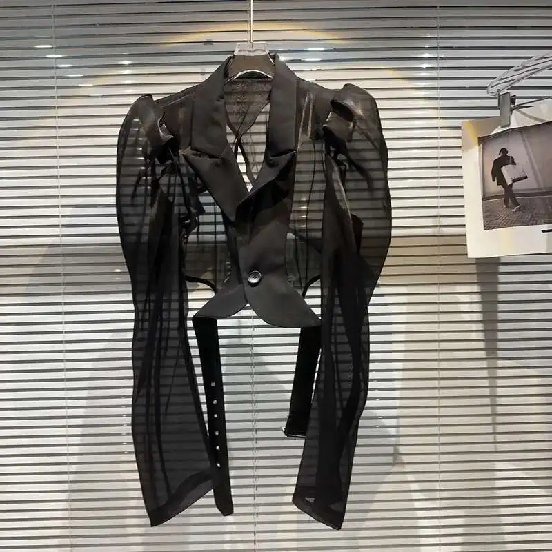 YYAHAHAS Fashion Perspective Mesh Patchwork Irregular Loose Jackets Women's Shoulder Pad Personality Coat Summer New
YYAHAHAS Fashion Perspective Mesh Patchwork Irregular Loose Jackets Women's Shoulder Pad Personality Coat Summer New