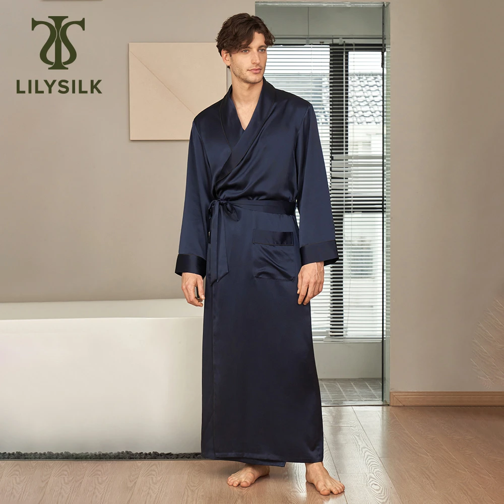 LILYSILK Men's Contra Full Length Silk Robe Luxury Sleepwear with Banded Cuffs and Black Trim On Edges
LILYSILK Men's Contra Full Length Silk Robe Luxury Sleepwear with Banded Cuffs and Black Trim On Edges