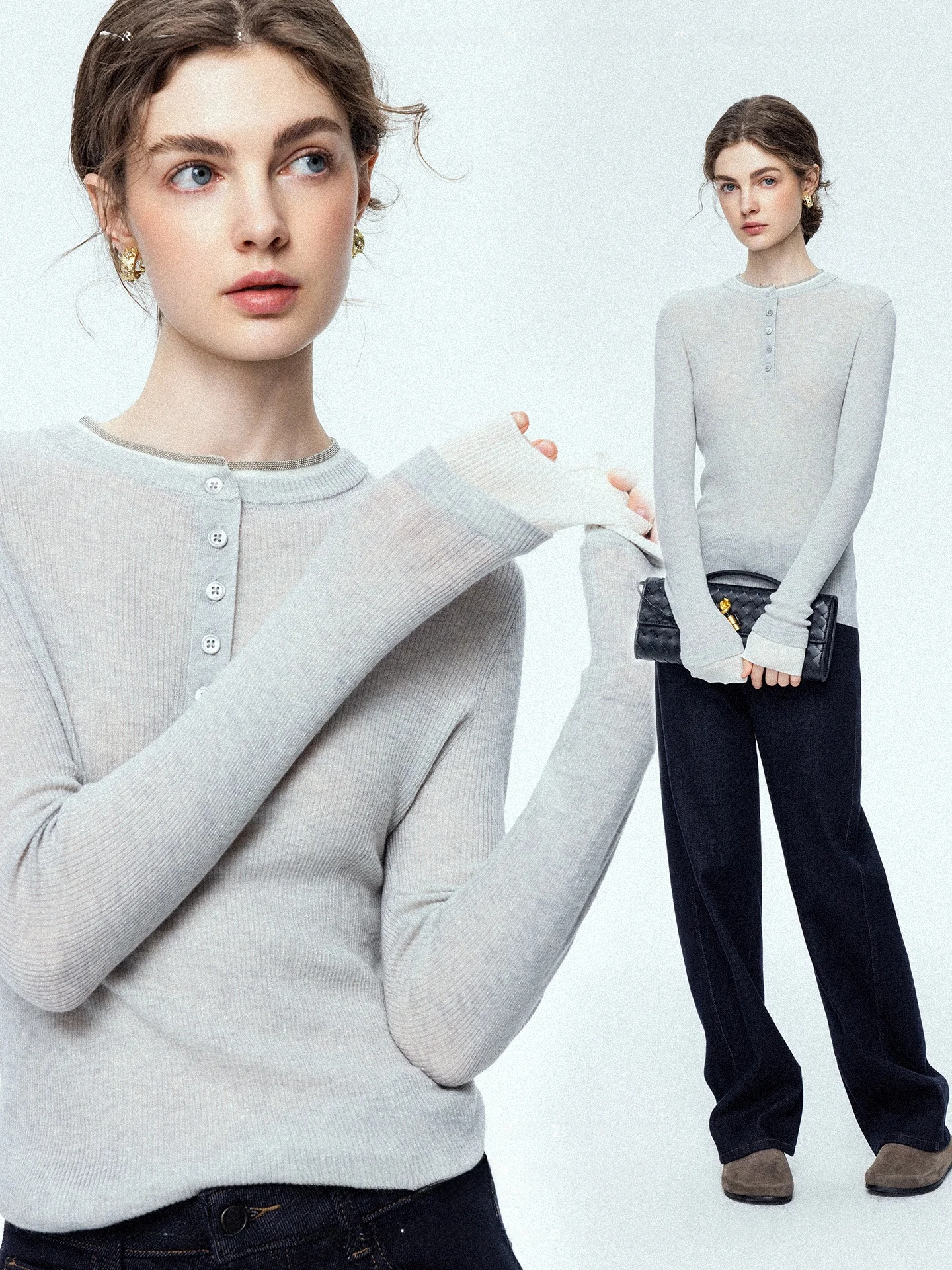 Handmade Silver Bead Embedded Woolen Knitted Shirt Slim Fit Minimalist Style Commute Thin Bright Thread Cashmere Base Layer Top
Handmade Silver Bead Embedded Woolen Knitted Shirt Slim Fit Minimalist Style Commute Thin Bright Thread Cashmere Base Layer Top