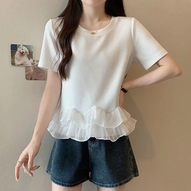 Plus Size Ruffles Patchwork Sweet Tops Tees Summer New Short Sleeve Solid Loose Casual T Shirts Fashion Harajuku Women Clothing
Plus Size Ruffles Patchwork Sweet Tops Tees Summer New Short Sleeve Solid Loose Casual T Shirts Fashion Harajuku Women Clothing