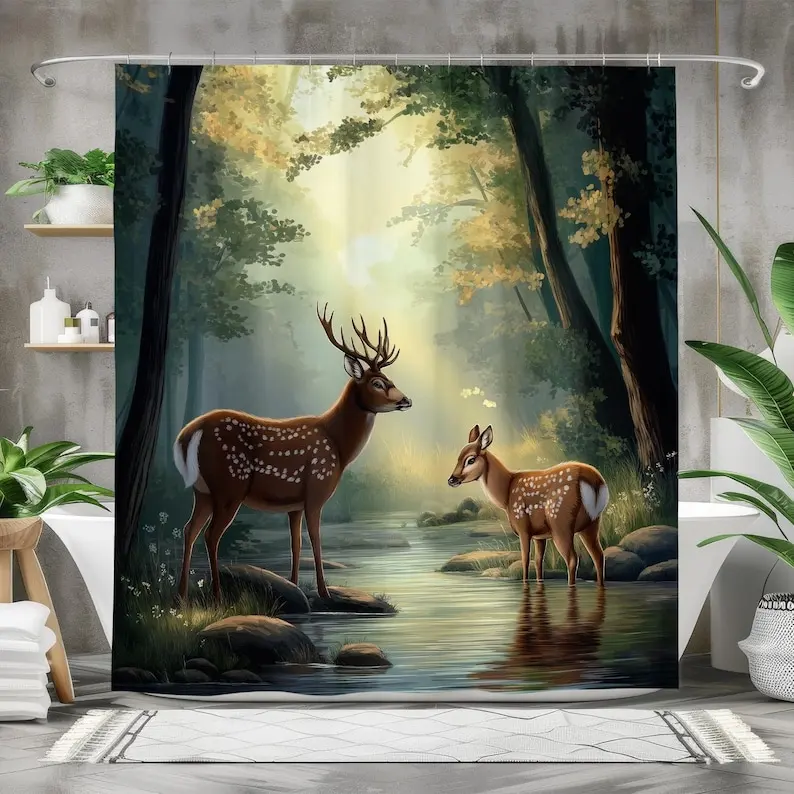 Deer in Forest Shower Curtain, Waterproof Fabric Bath Curtain, Bathroom Decor Tranquil Nature Scene Rustic Bathroom Accent
Deer in Forest Shower Curtain, Waterproof Fabric Bath Curtain, Bathroom Decor Tranquil Nature Scene Rustic Bathroom Accent