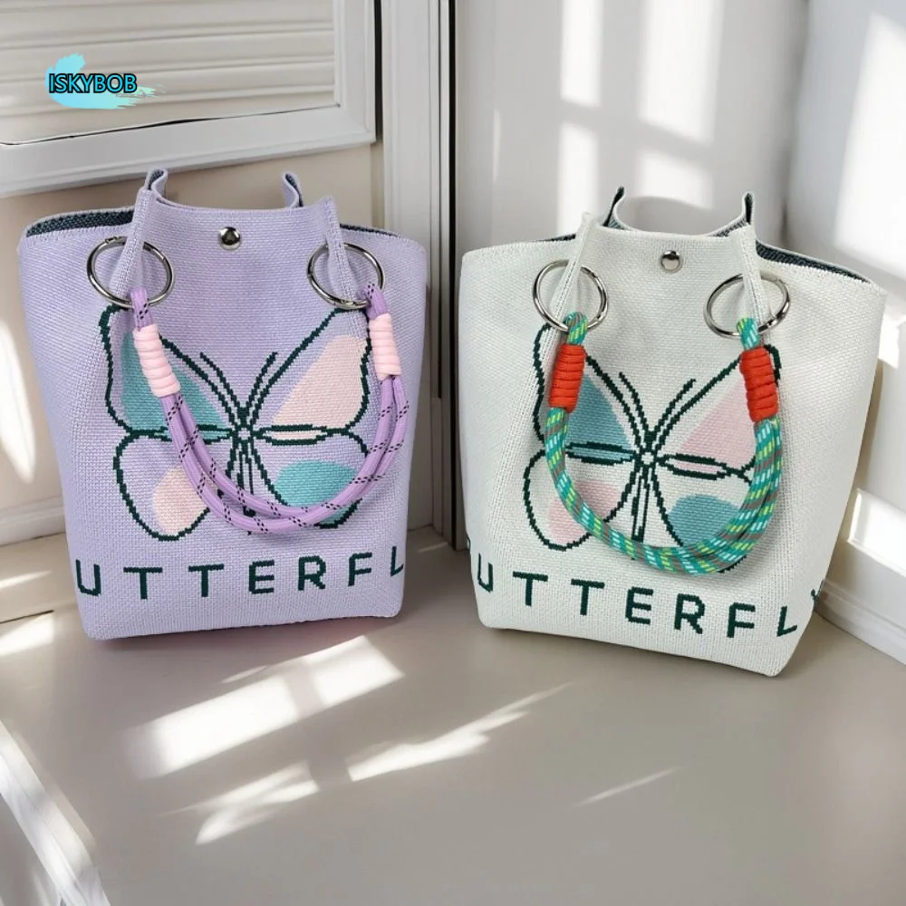 Cute Portable Knitted Wrist Bag Printed Butterfly Floral Knit Handbag Trendy Purse Weave Bucket Bag Commuting
Cute Portable Knitted Wrist Bag Printed Butterfly Floral Knit Handbag Trendy Purse Weave Bucket Bag Commuting