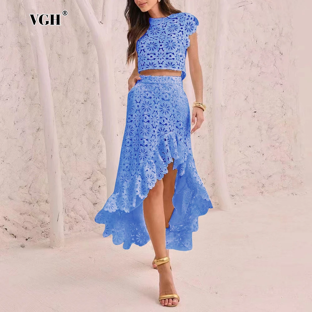 VGH Hollow Out Slim Two Piece Set For Women Round Neck Sleeveless Short Vest High Waist Long Skirts Solid Elegant Sets Female
VGH Hollow Out Slim Two Piece Set For Women Round Neck Sleeveless Short Vest High Waist Long Skirts Solid Elegant Sets Female
