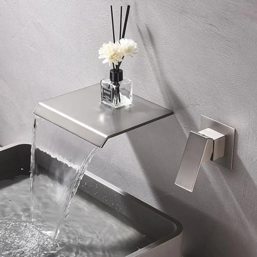 Bathroom bathtub wall-mount faucet, brass construction, brushed nickel finish, single-handle tub filler with rough-in valve inc
Bathroom bathtub wall-mount faucet, brass construction, brushed nickel finish, single-handle tub filler with rough-in valve inc