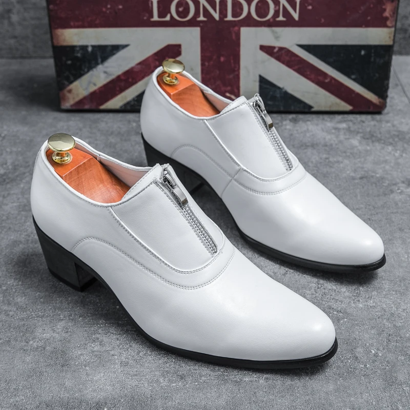 White Wedding Dress Shoes Men Pointed Toe Formal Men's High Heel Shoes Plus Size 46 Zipper Leather Shoes Male Business Loafers
White Wedding Dress Shoes Men Pointed Toe Formal Men's High Heel Shoes Plus Size 46 Zipper Leather Shoes Male Business Loafers