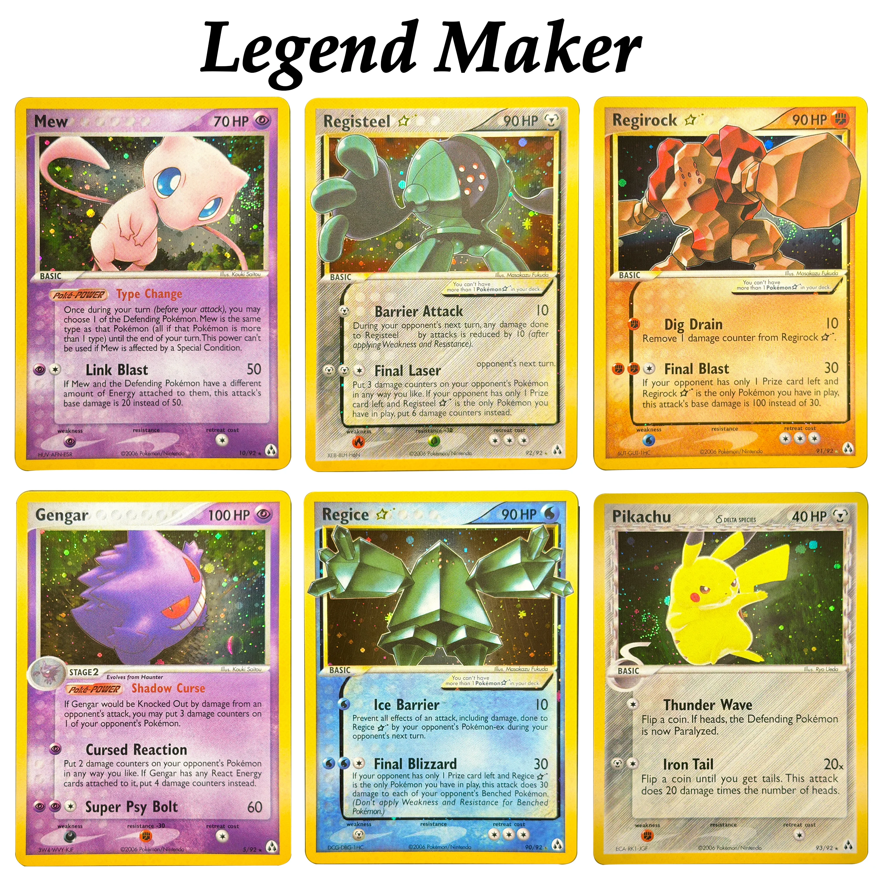 PTCG Legend Maker Gold Star UR Cosmos Holo Mew Pikachu Regice Regirock Registeel Flygon Proxy PKM Collection Cards
PTCG Legend Maker Gold Star UR Cosmos Holo Mew Pikachu Regice Regirock Registeel Flygon Proxy PKM Collection Cards