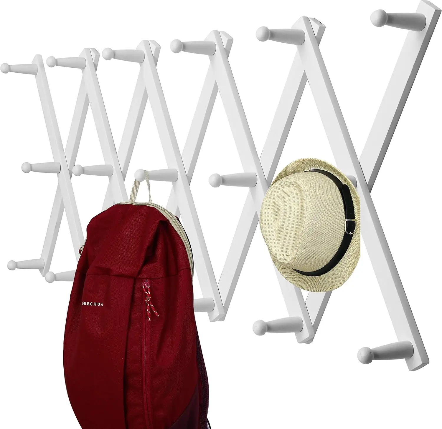 Expandable Wooden Hat Rack, 17 Peg Hooks, Wall Mounted Coat Rack, White
Expandable Wooden Hat Rack, 17 Peg Hooks, Wall Mounted Coat Rack, White