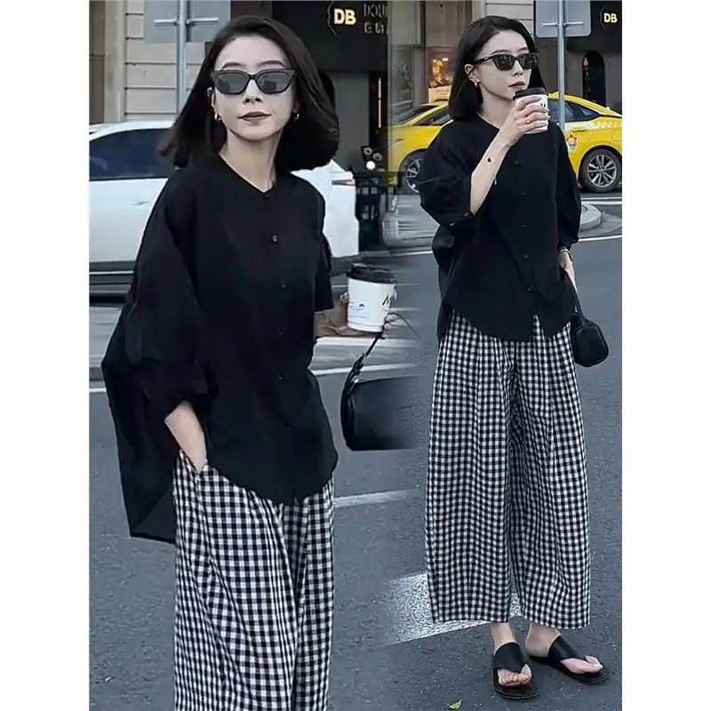 Fashion Casual Loose Thin Women's Spring Summer Plaid Wide Leg Pants Two Piece Set Slimming Effect Comfortable Breathable
Fashion Casual Loose Thin Women's Spring Summer Plaid Wide Leg Pants Two Piece Set Slimming Effect Comfortable Breathable