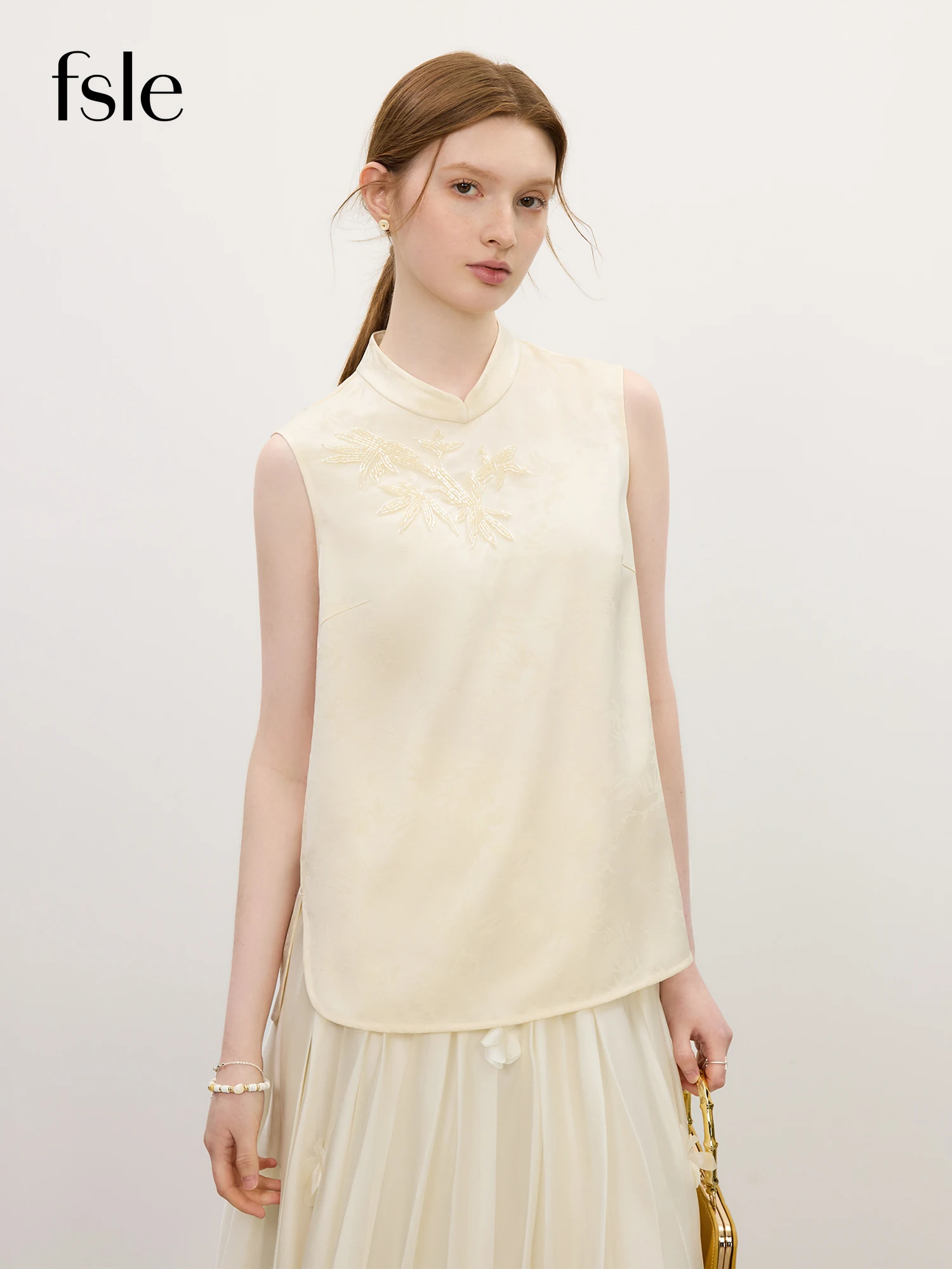 FSLE Summer 2025 Textured Stand Collar Top - Adjustable Side Slit Ethnic Embroidery Resort to Office
FSLE Summer 2025 Textured Stand Collar Top - Adjustable Side Slit Ethnic Embroidery Resort to Office