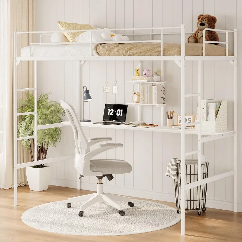 Twin Size Loft Bed, Multifunctional Metal Loft Bed Frame with Ladder and Full Guardrail Loft Bed Twin Size Bunk Bed Bunk Beds
Twin Size Loft Bed, Multifunctional Metal Loft Bed Frame with Ladder and Full Guardrail Loft Bed Twin Size Bunk Bed Bunk Beds