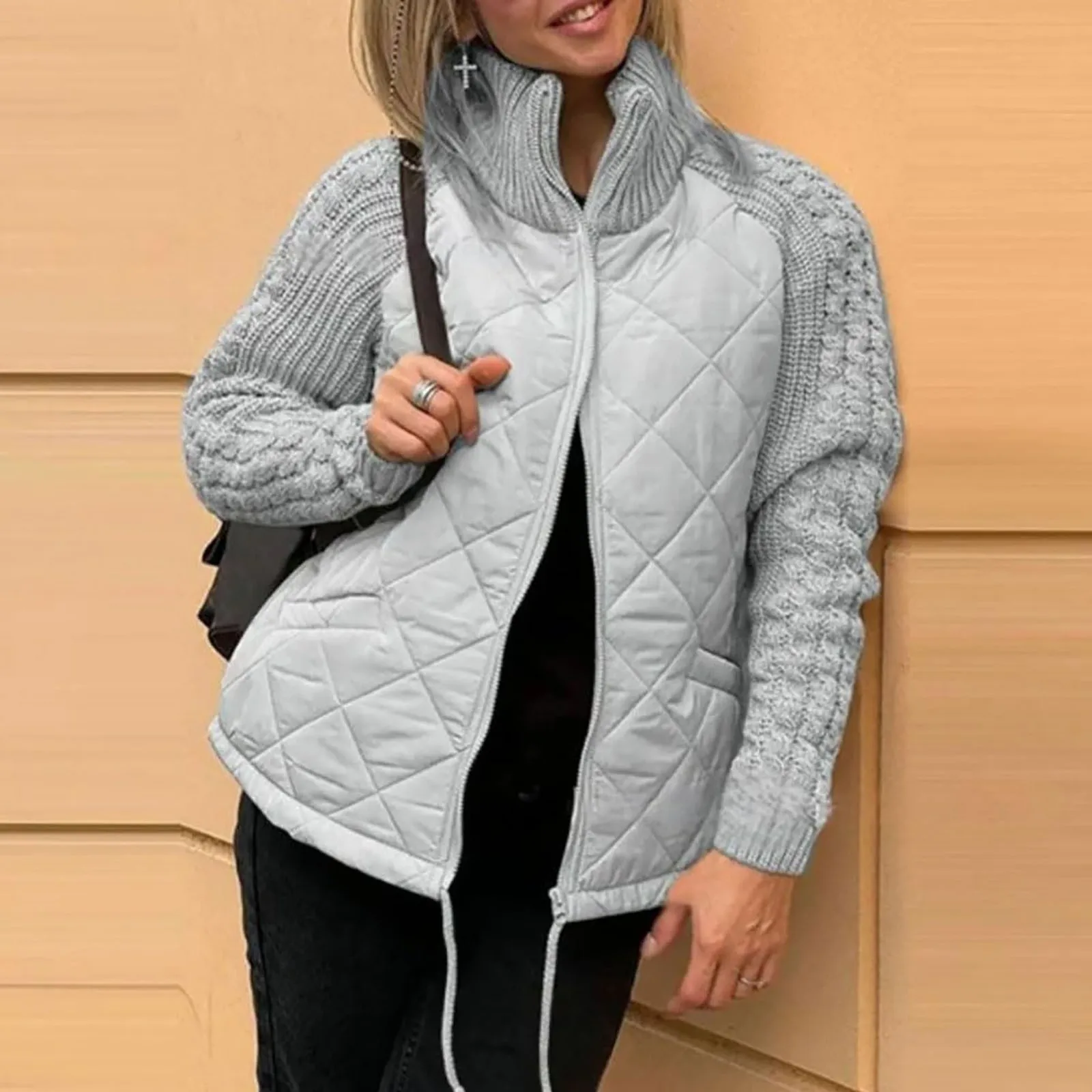Women Knit Patchwork Puffy Jacket Zipper Stand Collar Cardigan Coat Outwear Long Sleeved Cotton-padded Casual Solid Color Parkas
Women Knit Patchwork Puffy Jacket Zipper Stand Collar Cardigan Coat Outwear Long Sleeved Cotton-padded Casual Solid Color Parkas