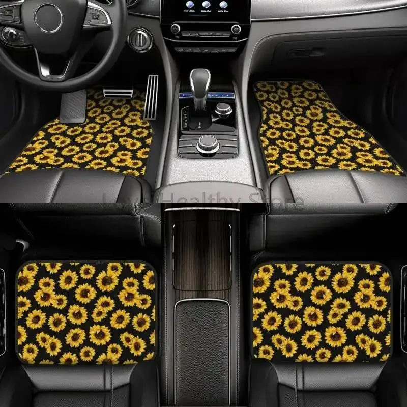 Sunflower Car Floor Mats Set of 4 Cute Yellow Flowers on Black Background Floral Vehicle Front Rear Carpets Universal Floor Rugs
Sunflower Car Floor Mats Set of 4 Cute Yellow Flowers on Black Background Floral Vehicle Front Rear Carpets Universal Floor Rugs