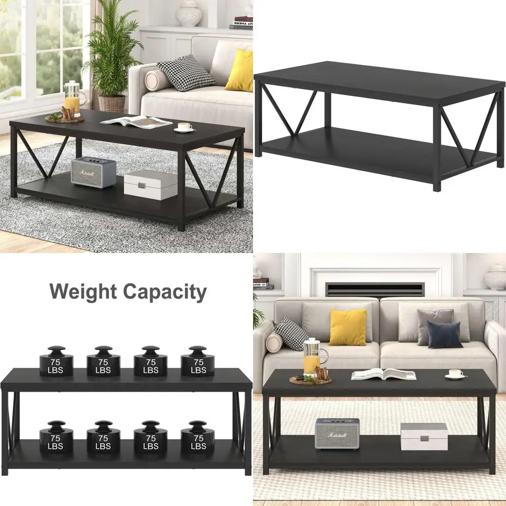Elegant Wooden and Metal Living Room Coffee Table with Storage Shelf, 47
Elegant Wooden and Metal Living Room Coffee Table with Storage Shelf, 47