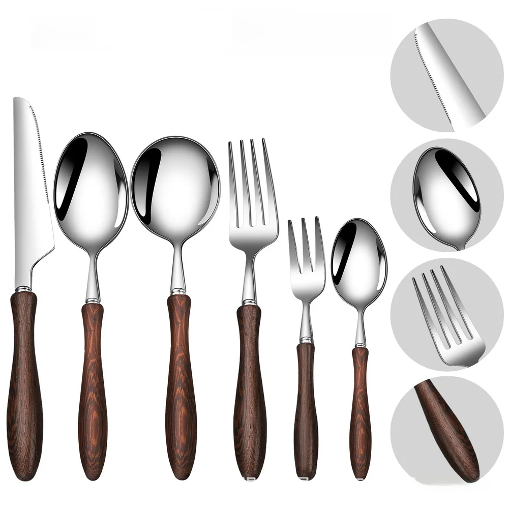 4/6 Pcs Stainless Steel Tableware-Utensil, Fork, And Spoon Set Wooden Handle Cutlery For Steak Dining Kitchen Flatware Sets
4/6 Pcs Stainless Steel Tableware-Utensil, Fork, And Spoon Set Wooden Handle Cutlery For Steak Dining Kitchen Flatware Sets