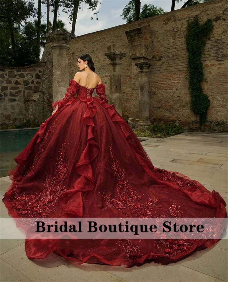 Luxury Burgundy Princess Quinceanera Dress Corset Gown Flower Appliques Crystals Beads Vestidos De 15 Años Birthday Party Gown
Luxury Burgundy Princess Quinceanera Dress Corset Gown Flower Appliques Crystals Beads Vestidos De 15 Años Birthday Party Gown