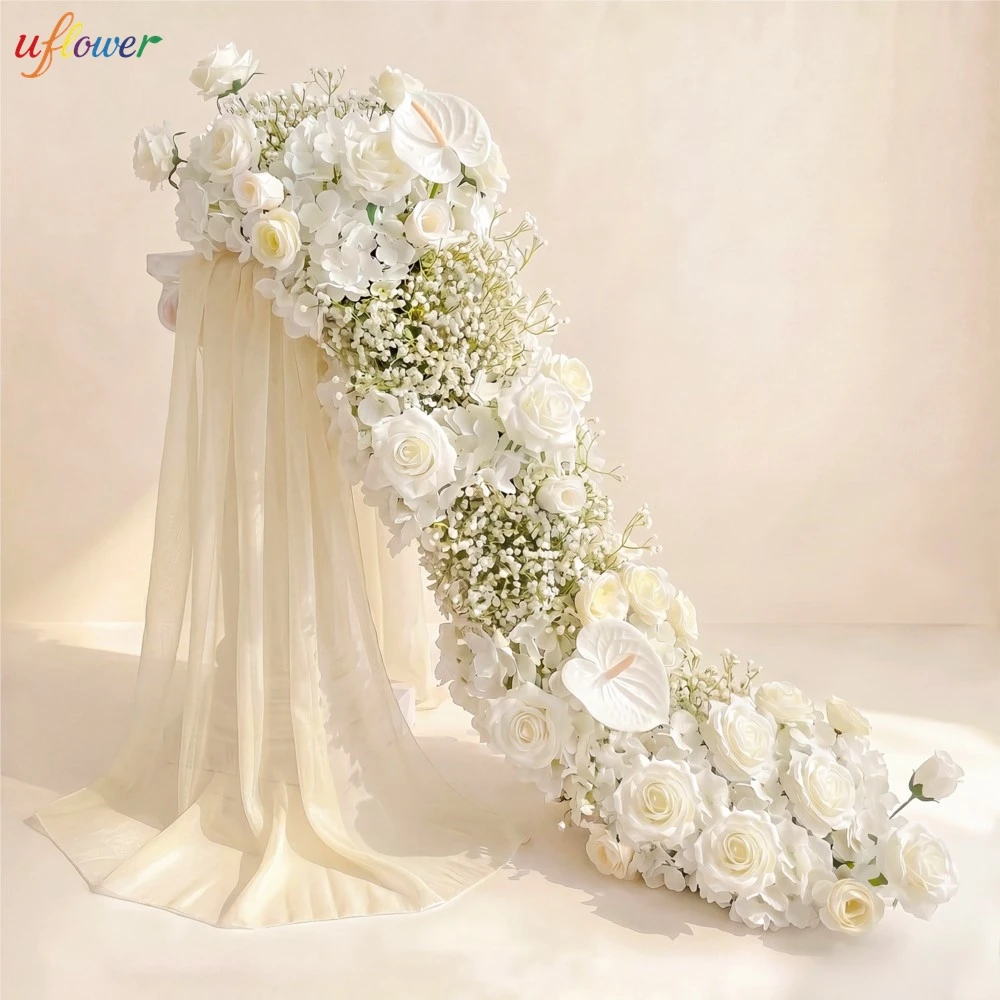 New White Rose Baby Breath Anthurium Artificial Flower Arrangement Champagne Chiffon Drape Wedding Arch Table Runner Floral Row
New White Rose Baby Breath Anthurium Artificial Flower Arrangement Champagne Chiffon Drape Wedding Arch Table Runner Floral Row