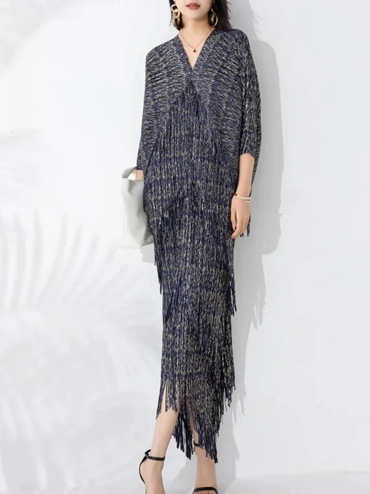 High End Pleated Maxi Dress Women V Neck Batwing Sleeves Stitching Color Tassel Elegant Dresses Ladies Clothes
High End Pleated Maxi Dress Women V Neck Batwing Sleeves Stitching Color Tassel Elegant Dresses Ladies Clothes