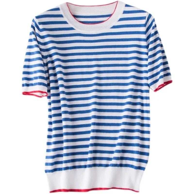 Elegant Striped Knit Sweater for Women Casual Crew Neck Short Sleeve Spring Summer Pullover Korean Fashion Style Clothing
Elegant Striped Knit Sweater for Women Casual Crew Neck Short Sleeve Spring Summer Pullover Korean Fashion Style Clothing