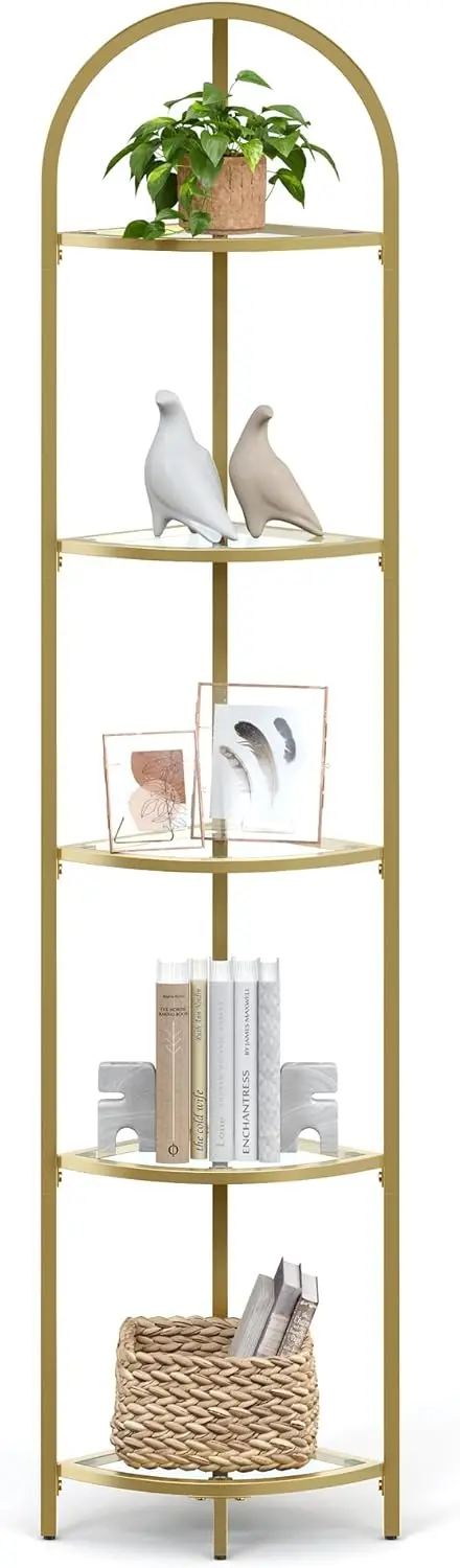 5-Tier Corner Shelf with Tempered Glass, Steel Frame, Modern Style for Living Room, Bathroom, Kitchen in Metallic Gold
5-Tier Corner Shelf with Tempered Glass, Steel Frame, Modern Style for Living Room, Bathroom, Kitchen in Metallic Gold