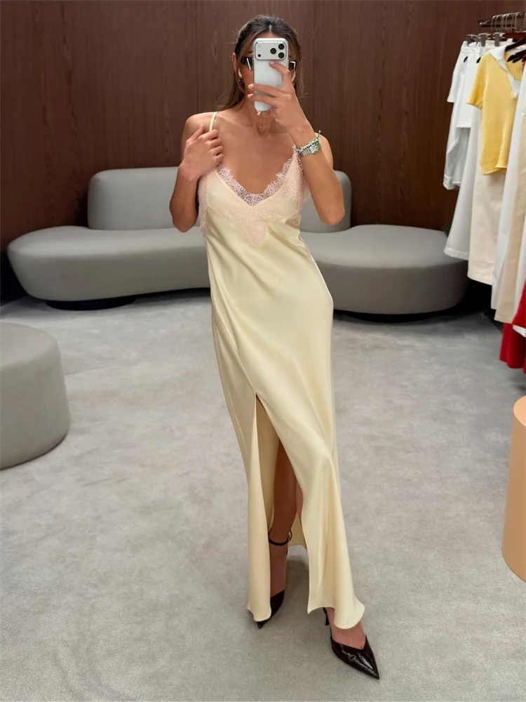Tossy Sexy Silk Satin Slip Maxi Dress Women Lace V Neck Crossover Backless Party Long Dresses Elegant Split Evening Vestidos New
Tossy Sexy Silk Satin Slip Maxi Dress Women Lace V Neck Crossover Backless Party Long Dresses Elegant Split Evening Vestidos New