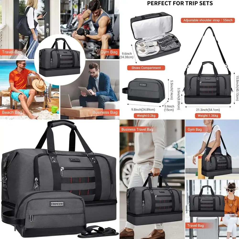 Carry-On Weekender Bag Set with Toiletry Bag, 55L Silver Grey for Travel
Carry-On Weekender Bag Set with Toiletry Bag, 55L Silver Grey for Travel